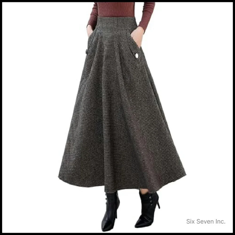 Wool Plaid Mini Skirt High Waisted Bodycon Pencil Skirt Elegant Chic
